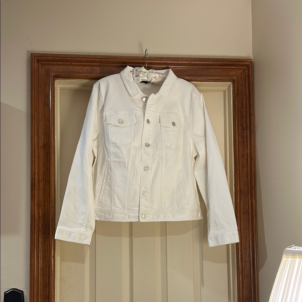 NWT Talbots Cream Jean Jacket Cropped Tailored Design